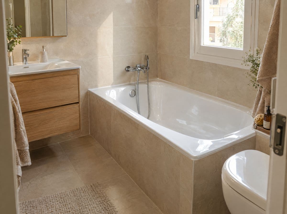 Bañera esmaltada de nuevo en blanco brillante con grifería cromada